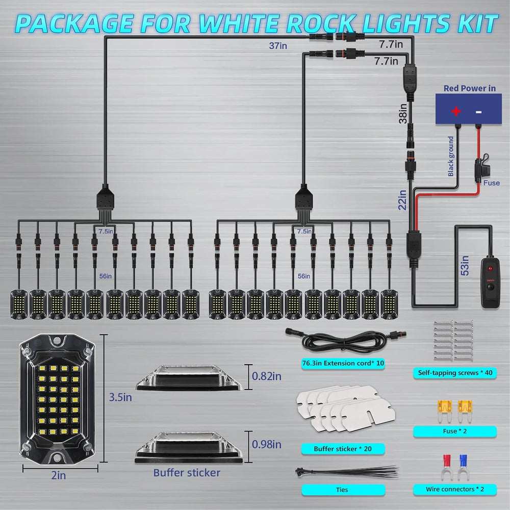 20Pods Full Angle All Pure White LED Rock Lights Full Kit Plug and Play &...