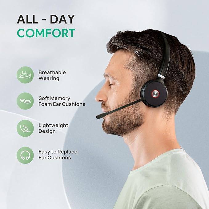 Yealink WH62 Dual Teams DECT Wireless Headset 525 ft Range, Work Headphones