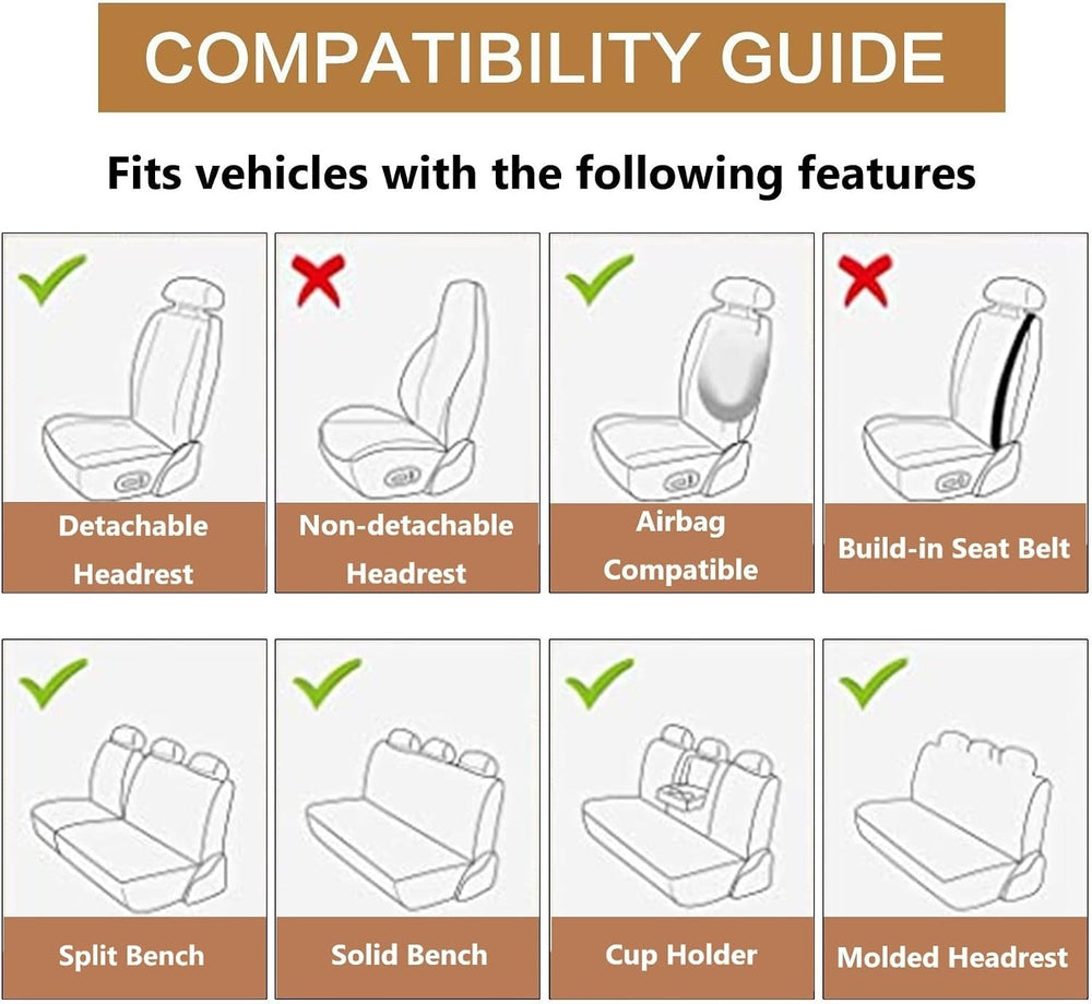 HAIYAOTIMES Leather Car Seat Covers Full Set, Waterproof Faux Leather Seat Co...