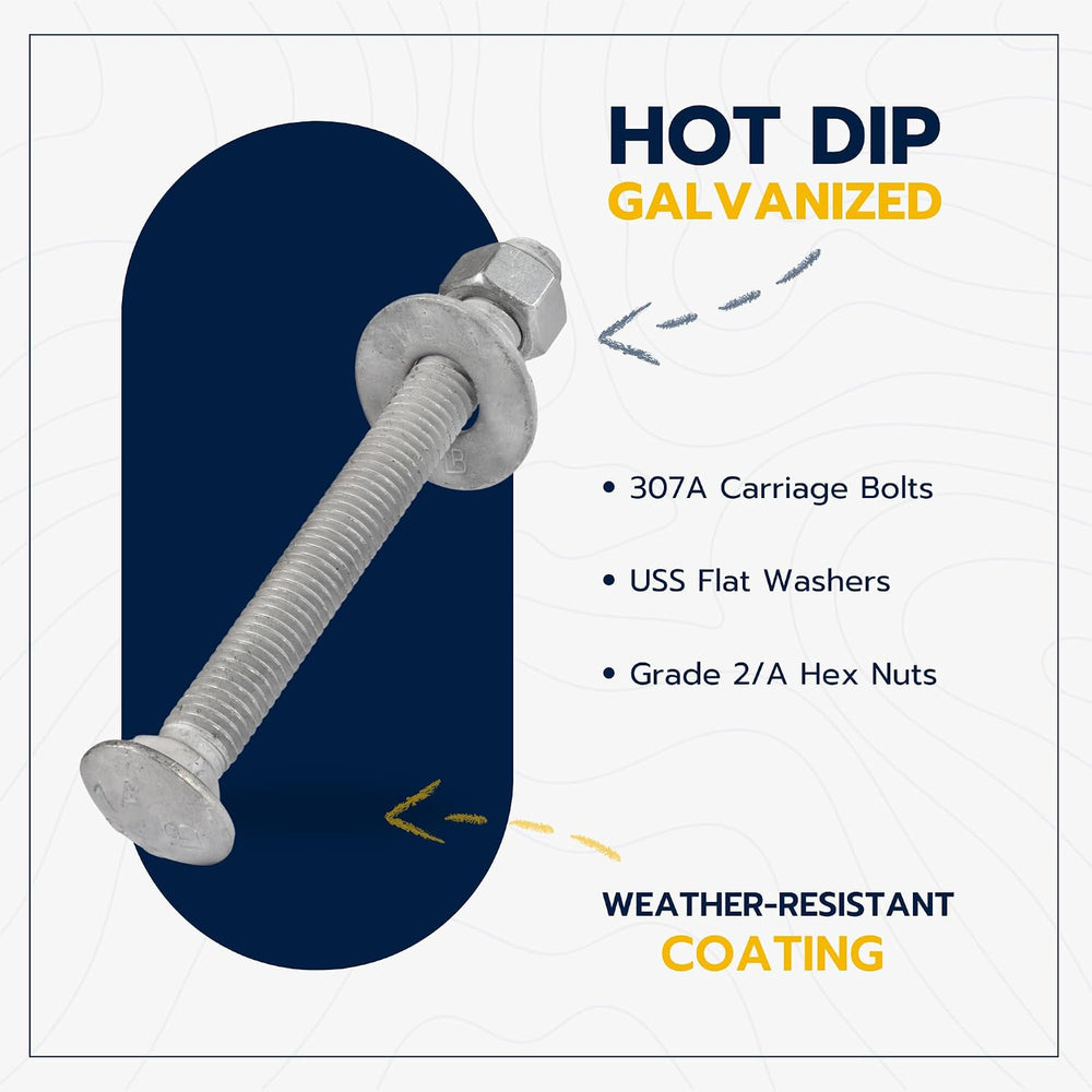 1/2" x 5" (25 Pack) Galvanized Carriage Bolt Kit Grade 307A Include...