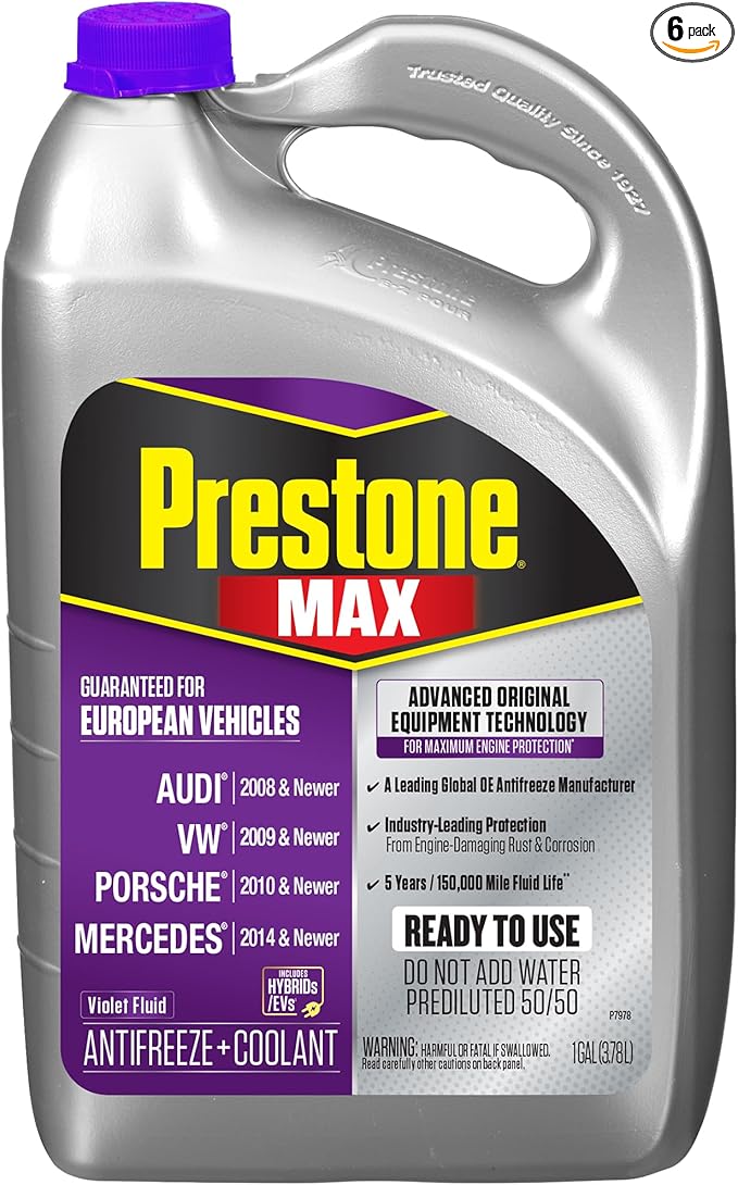 Prestone AF6510 MAX European Vehicles Violet Antifreeze and Coolant, 1 Gallon...