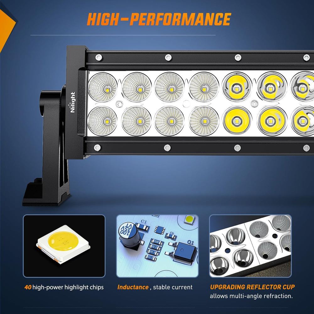 Nilight 22Inch 120W Spot Flood Combo Led Light Bar Off Road Driving Lights Bo...