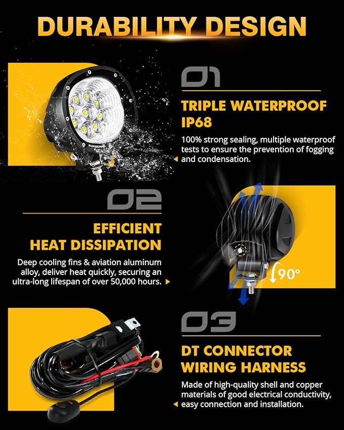 Auxbeam P4 Series Flood Beam LED Pods 4 Inch 90W Round Offroad Fog Lights (2-...