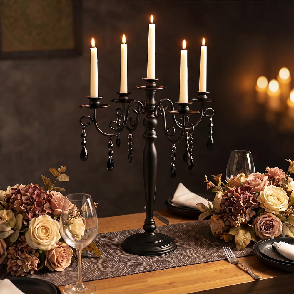 Sziqiqi Black Candelabra Centerpiece for Halloween: Gothic 5 Arm Candelabra