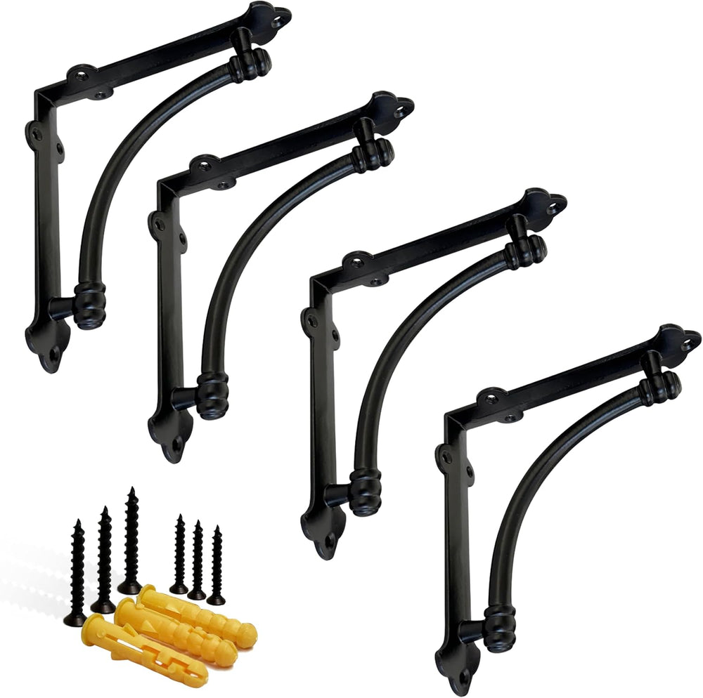 NACH Decorative Shelf Brackets, 4 Pack of 7.25 x 1.6 x 7.25 inch Black Cast I...