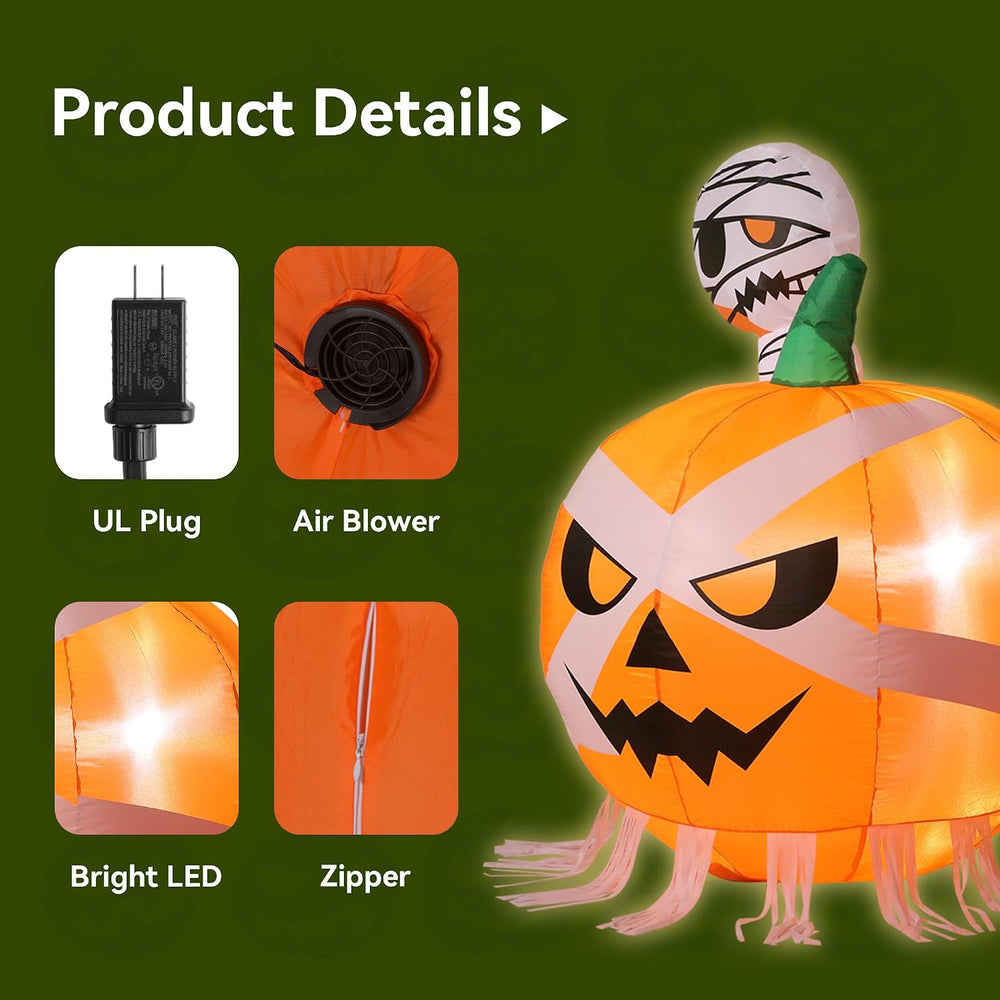 4FT Halloween Inflatables Pumpkin with Mummy Outdoor Decorations with Built-i...