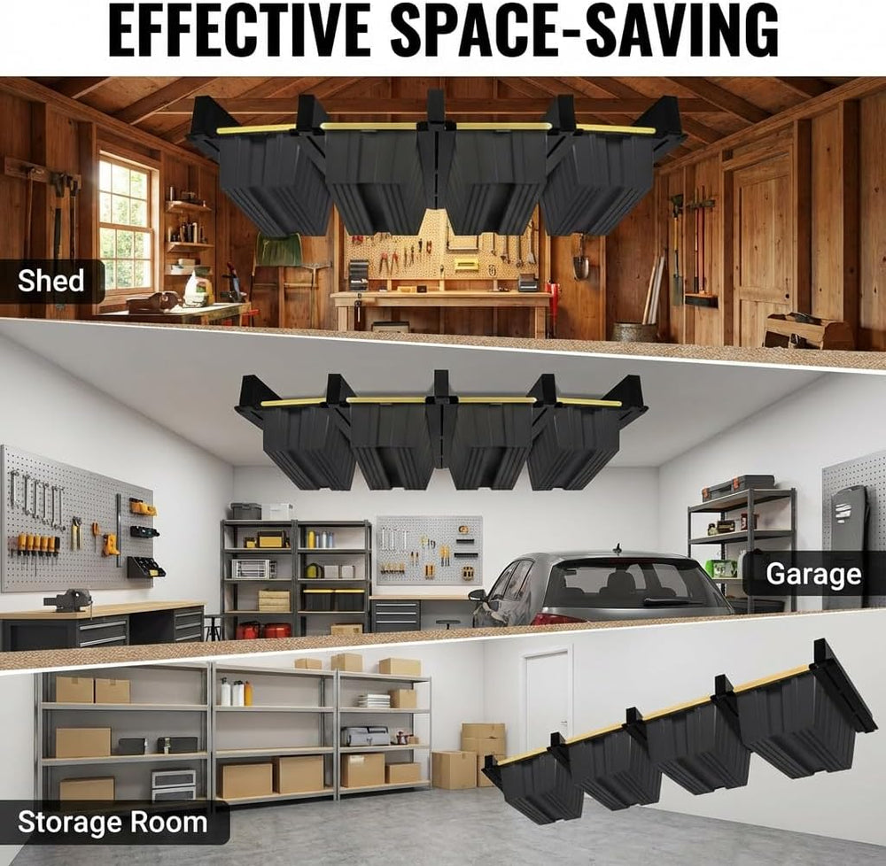 6-Pack Overhead Garage Storage Rack, Ceiling Mounted Tote Storage Rails