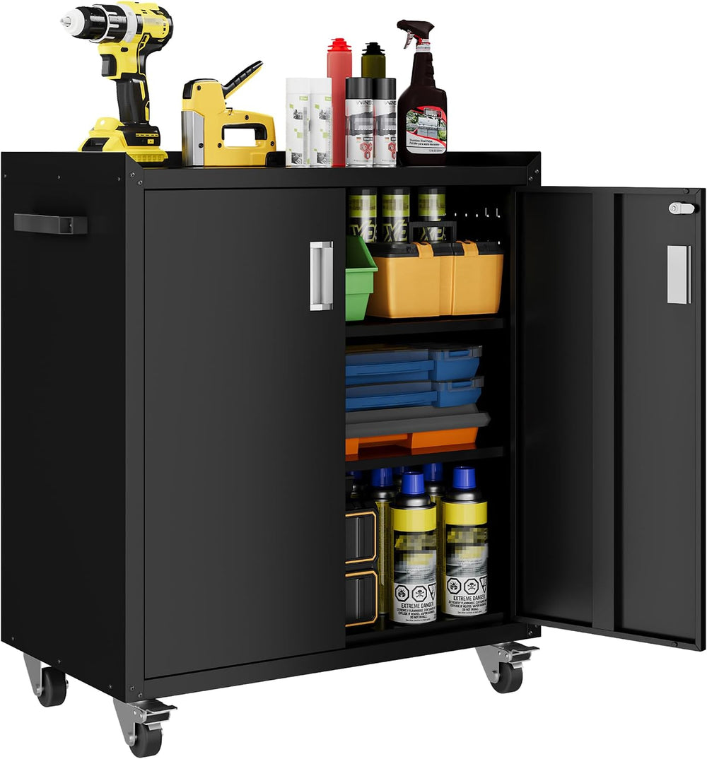 LCAOPC Metal Storage Cabinet with Wheels - Lockable, Rolling Tool Cabinet for...