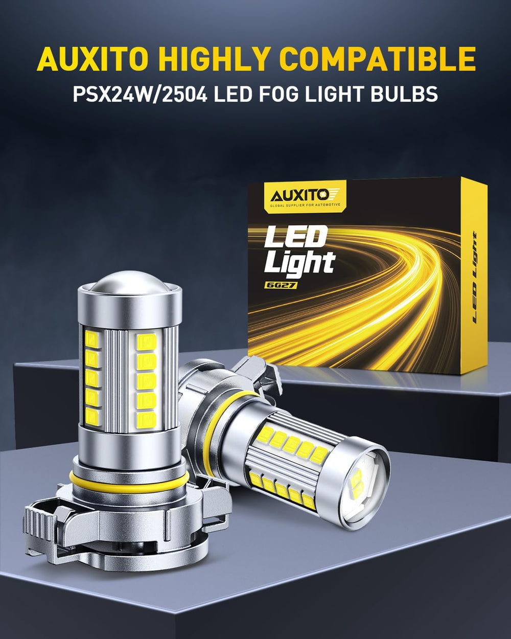 AUXITO 2504/PSX24W LED Fog Light Bulbs 6500K White 500% High Brightness