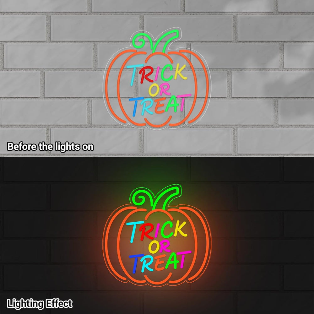 Halloween Neon Sign, Halloween Wall Decor Pumpkin Trick or Treat Neon Signs f...