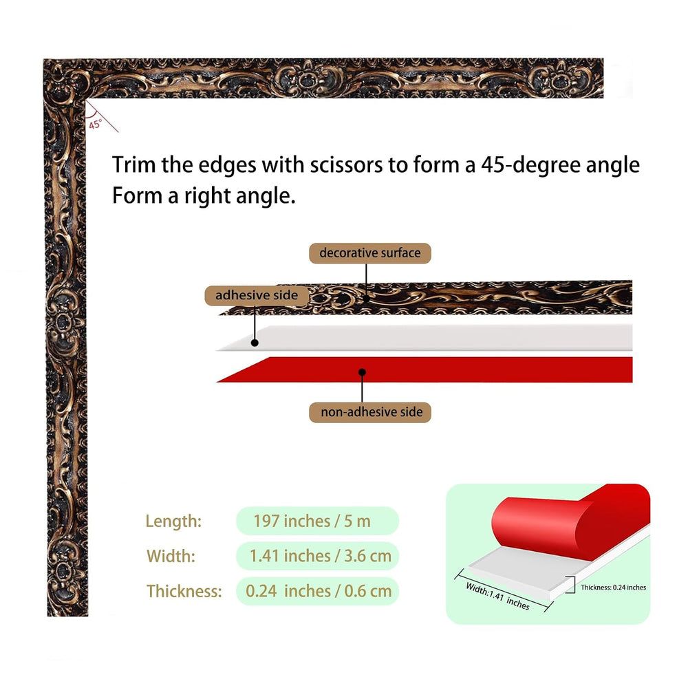 Flexible Wall Trim, 16.4 Feet Peel and Stick Molding - Brass