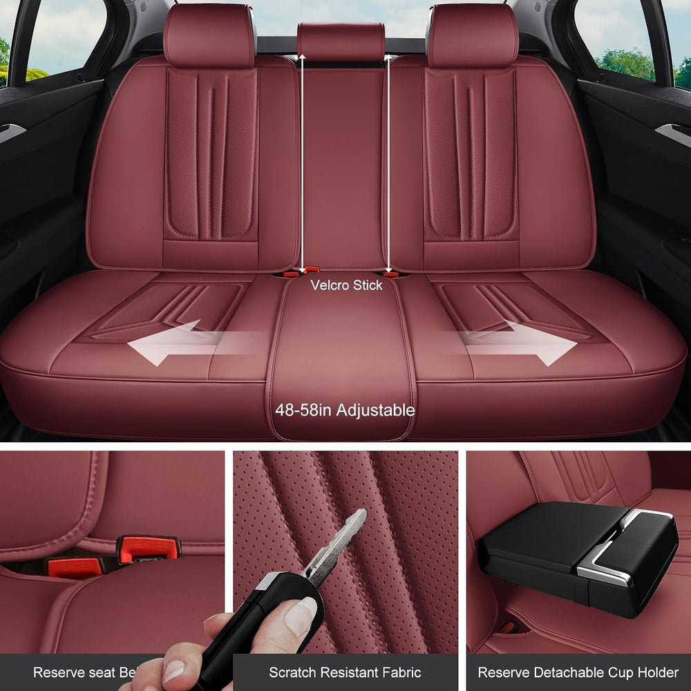 Car Seat Covers Full Set Burgundy, Leather seat covers, Universal Fit