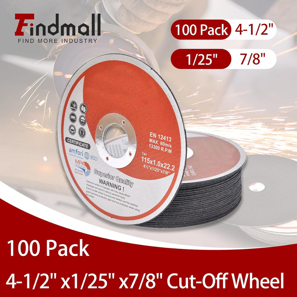Cut Off Wheels 100 Pack 4-1/2 x 1/25 x 7/8 Inch Metal and Stainless Steel Cut...