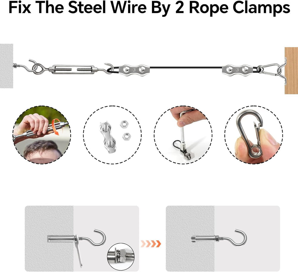 UZE String Light Hanging Kit, 300 FT Coated Stainless Steel 304 Wire Rope