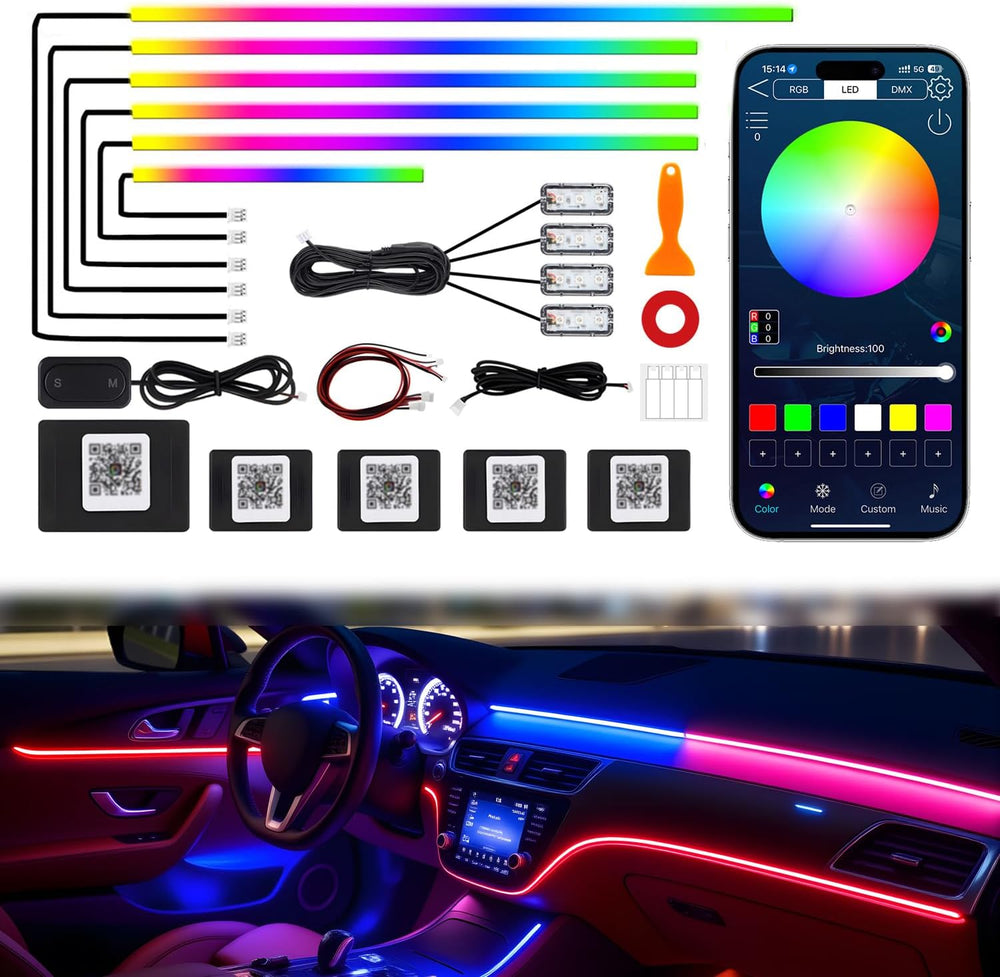 Dreamcolor Acrylic Interior Car LED Strip Lights, 10 in 1 Ambient Lighting Ki...