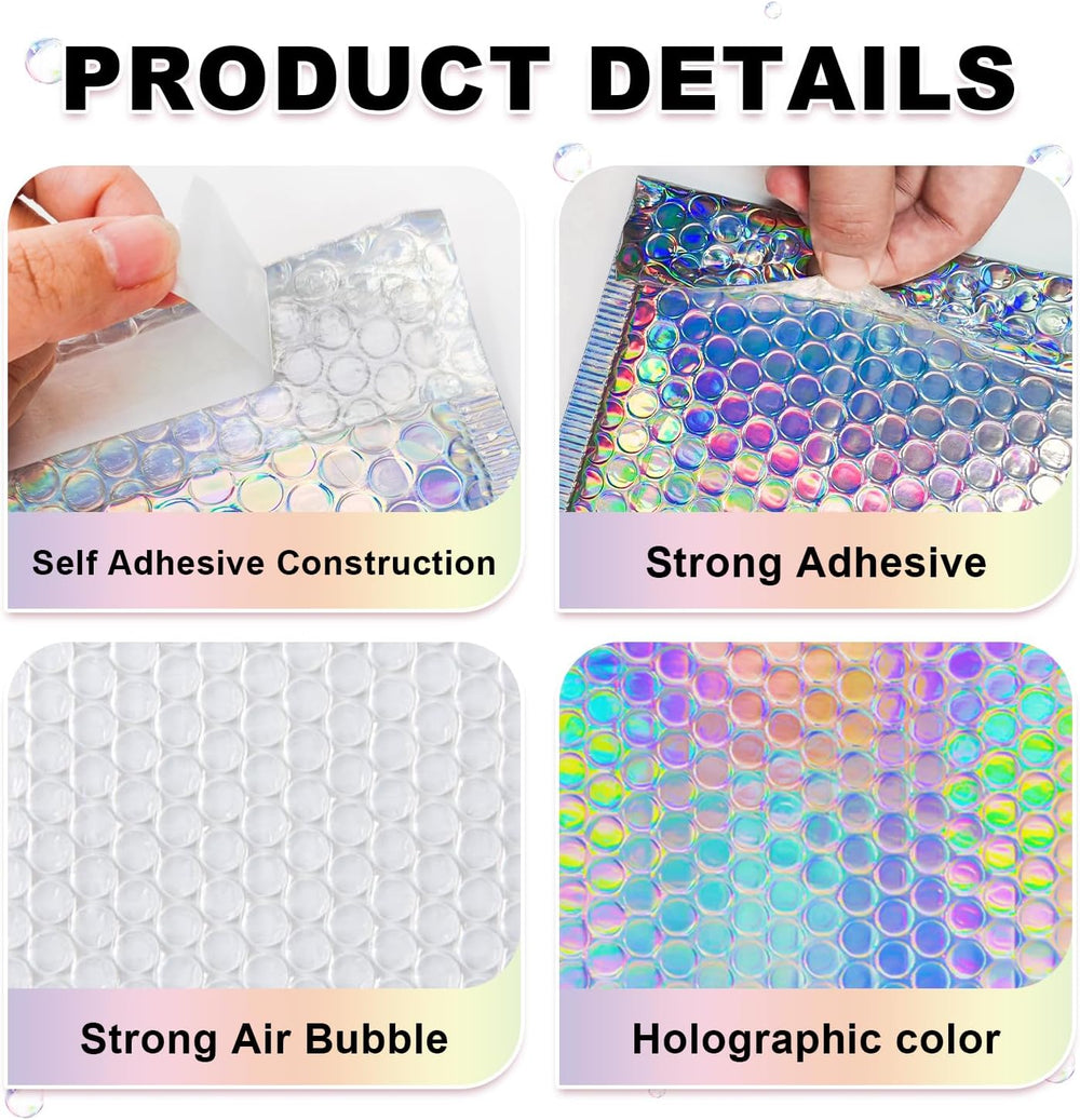 6x9" 50 Pack Holographic Bubble Mailers Shipping Bags