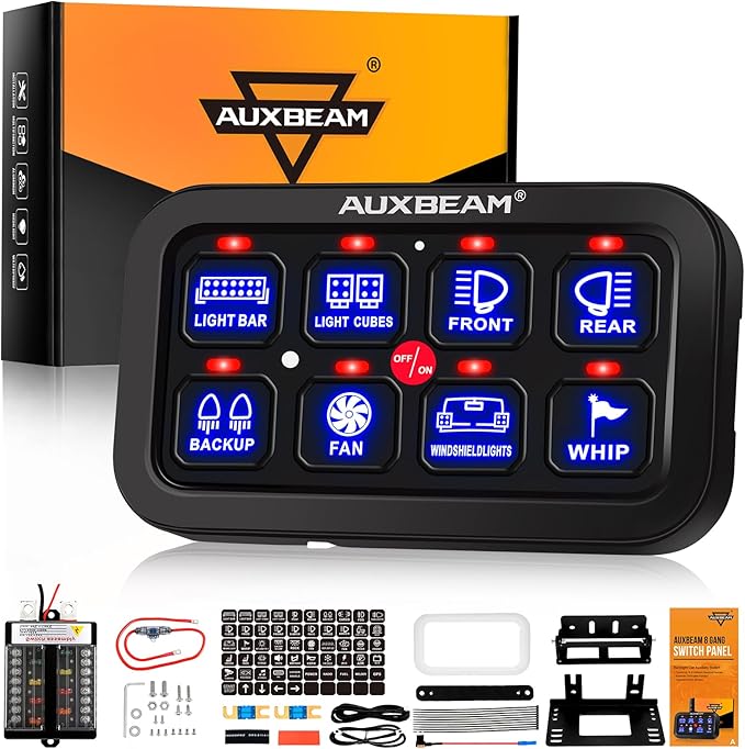 Auxbeam 8 Gang Switch Panel BB80, Universal Circuit Control Relay System Box