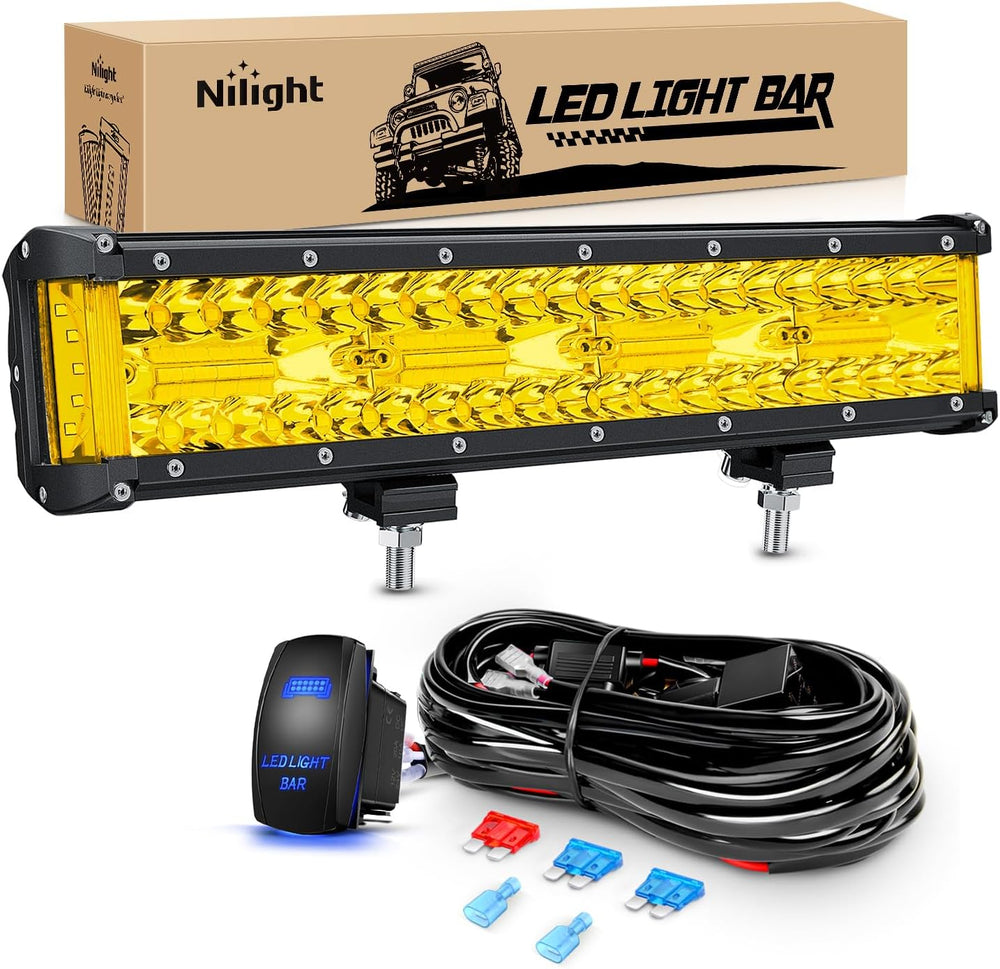 Nilight Side Shooter LED Light 1PC 12 Inch Yellow Beam with Wiring Kit