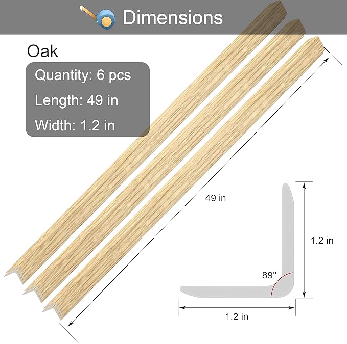 6 Pcs 49" Wall Corner Protector Trim, Oak Wood Grain Edge Strip