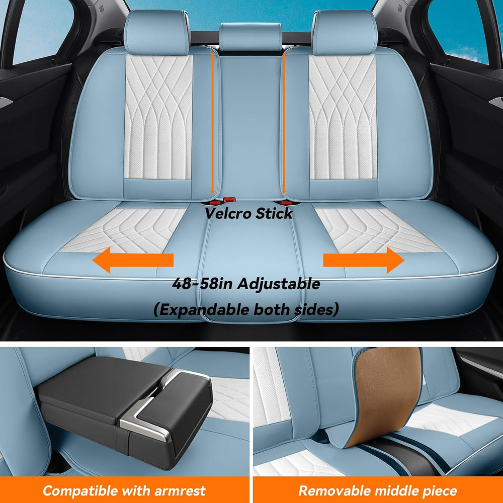 Blue White Car Seat Covers Full Set Universal 5-Seat Full Coverage