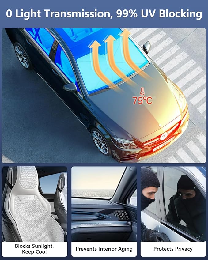 Car Windshield Sun Shade-Sun Ray Reflective Front Window Cover, Foldable Car