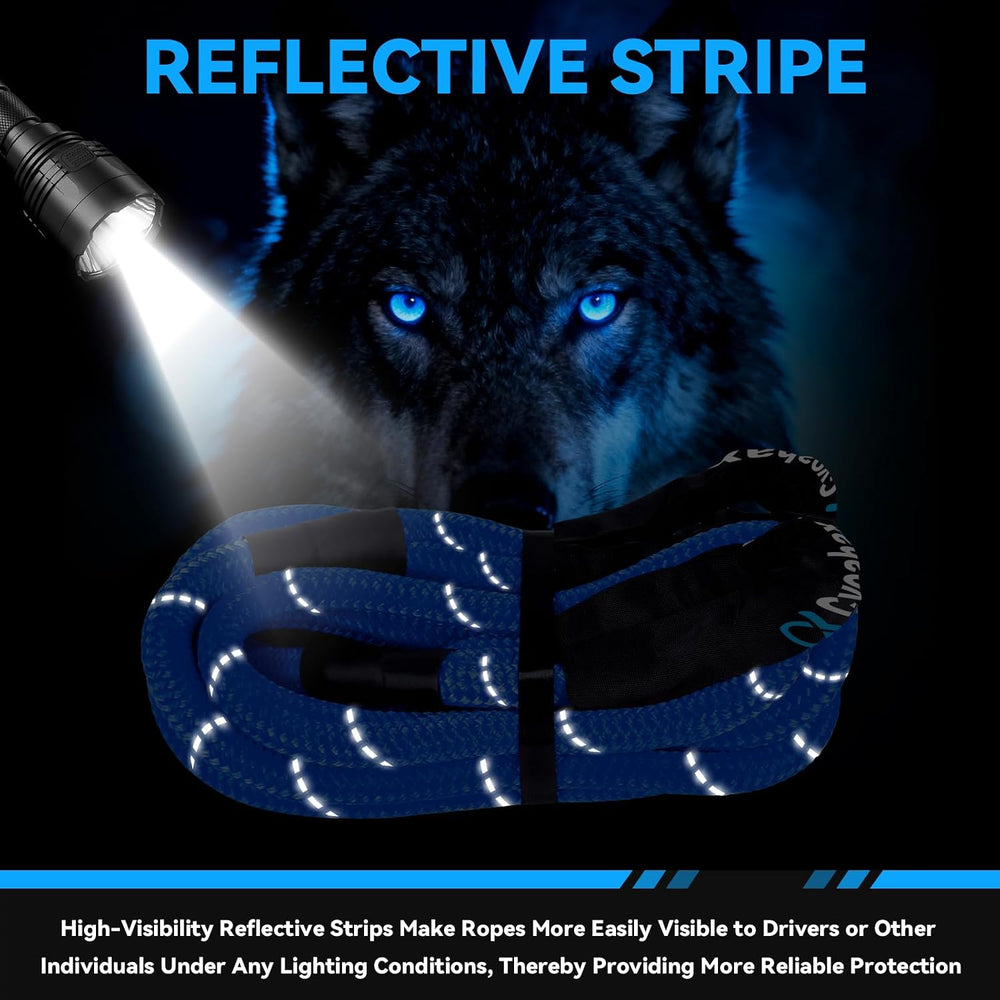 Kinetic Recovery Rope(Reflective) 1" x30ft Tow Rope with Soft Shackle | ...