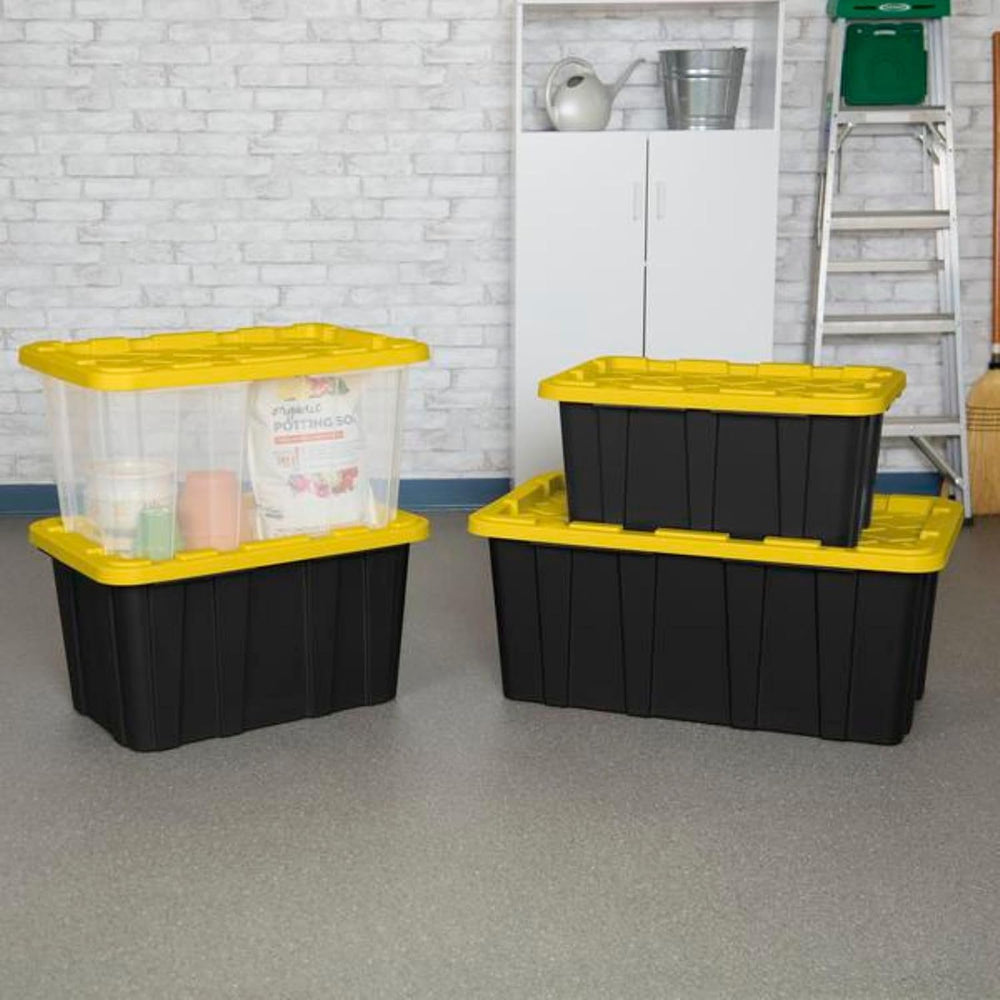 Sterilite Industrial Storage Tote with Lids for Garage, 27 Gallon, 4-Pack