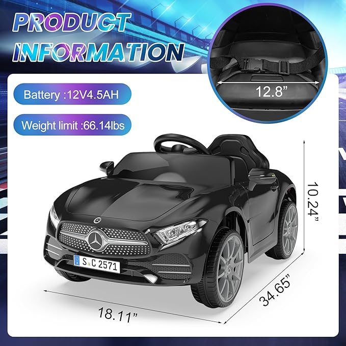 12V Kids Ride On Car with 2.4G Remote Control, Battery Powered Electric Car