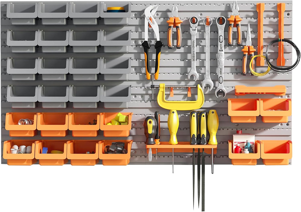 DURHAND Wall Mounted Storage Bins Pegboard Tool Organizer 44PC Orange