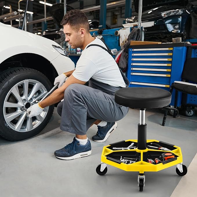 IRONMAX Rolling Mechanic Stool, Adjustable Shop Stool Creeper Seat