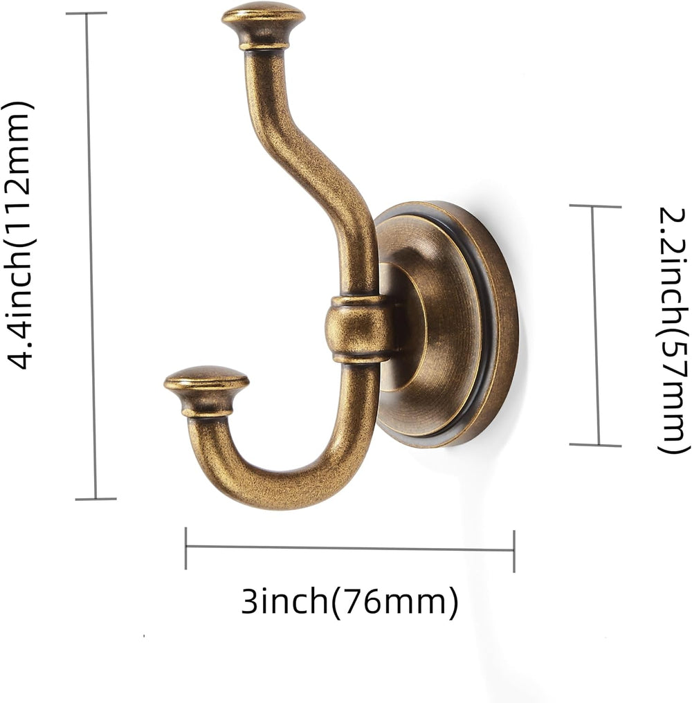 khtumeware 3 Pack 4-1/2 Inch Zinc Alloy Antique Brass Towel Hooks