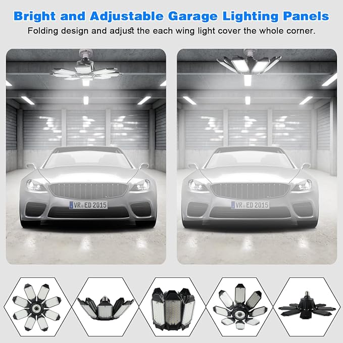 Garage Lights - 40000LM Super Bright Garage Lights Ceiling Led w/ 8 Deformable