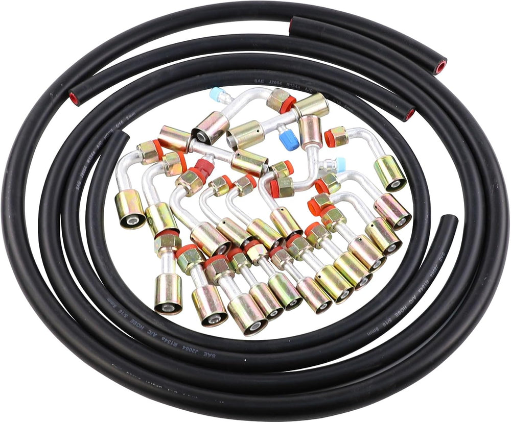 25PCS Air Conditioning Hose and Fitting Kit Includes 6.5ft #6#8#10 AC Hoses a...