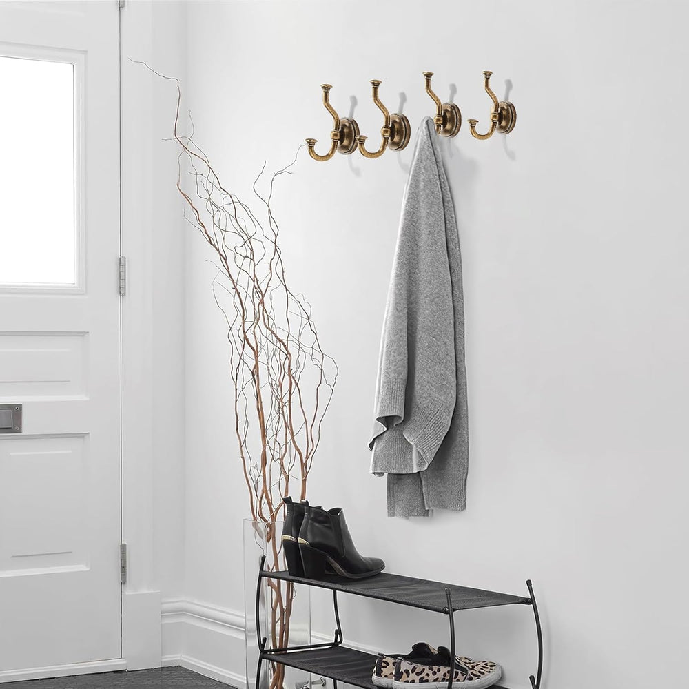 khtumeware 3 Pack 4-1/2 Inch Zinc Alloy Antique Brass Towel Hooks