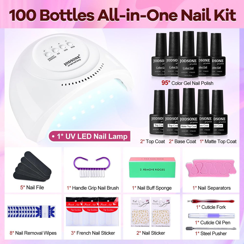 JODSONE 100 PCS Gel Nail Polish Starter Kit with U V Light 95 Colors Macarons...