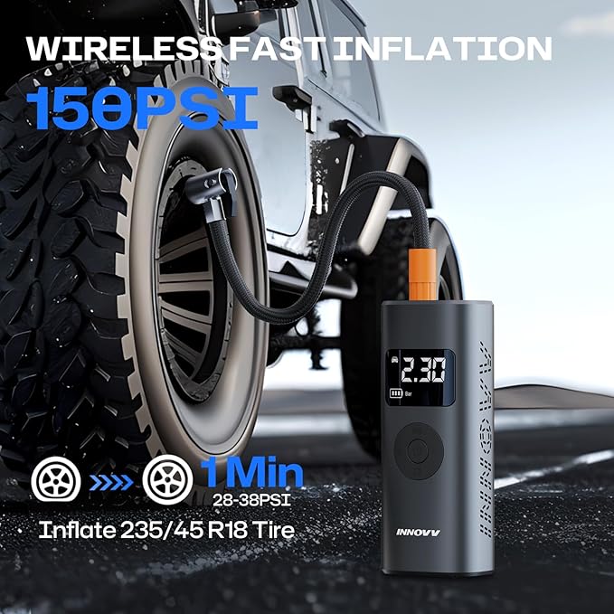 P1 Aluminum Tire Inflator Portable Air Compressor, 3X Faster 150PSI Cordless