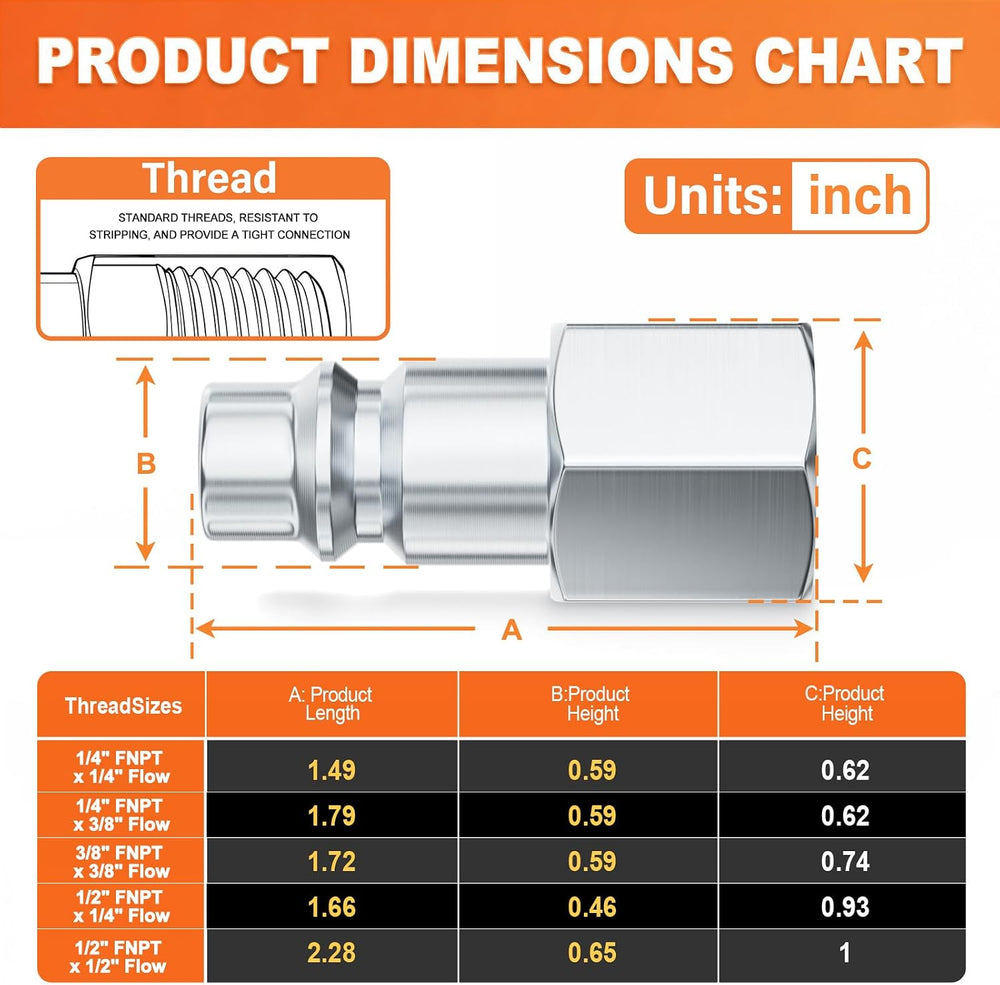 GASHER 50 Pcs 1/4" FNPT x 1/4" Flow Industrial Air Tool Fitting, 30...