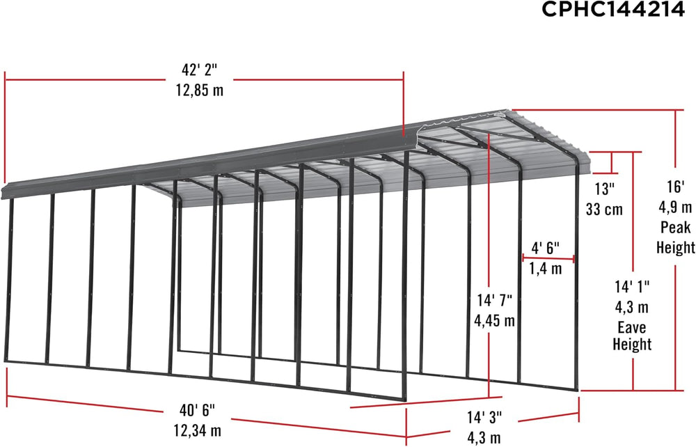 Arrow Carports Galvanized Steel Carport, RV Metal Carport Kit, 14' x 42