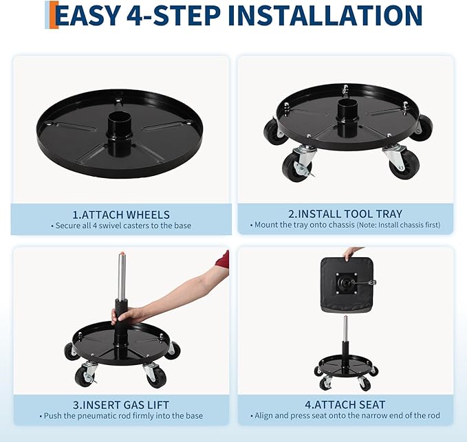 Garage Stool, 16”-21” Adjustable Rolling Mechanic Stool