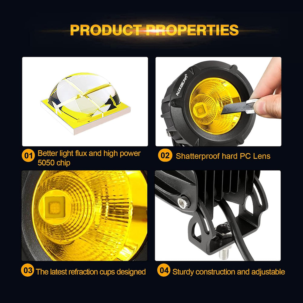 Auxbeam 3.5'' 50W Amber LED Offroad Light 5000LM Round Spot Flood Pod...