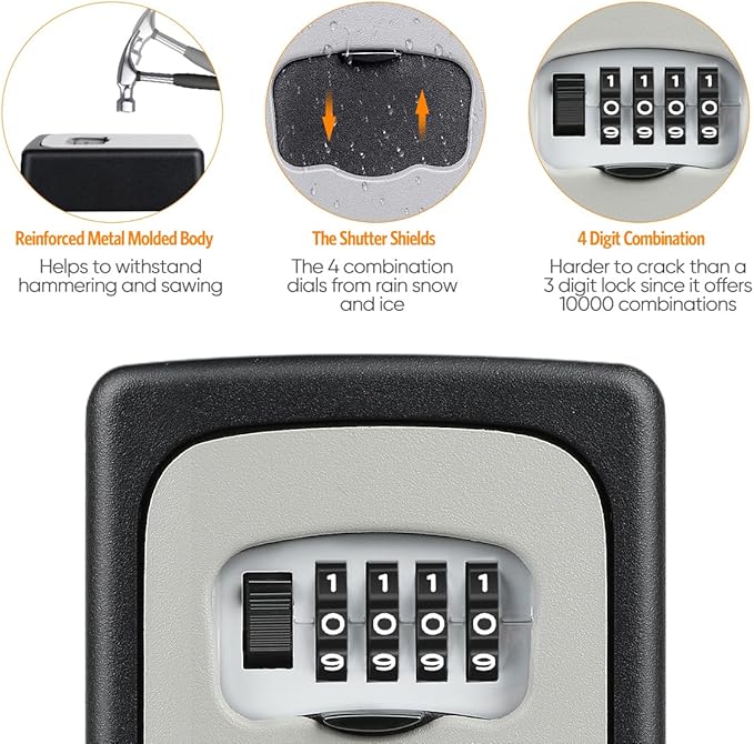 Key Lock Box Wall Mounted, Fayleeko 4 Digit Combination Lockbox (4Pack)