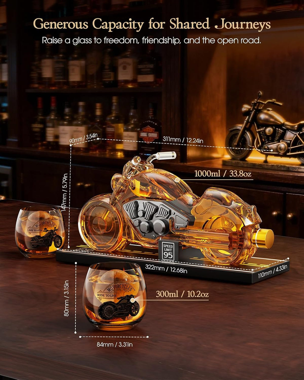 Kollea Motorcycle Whiskey Decanter Gift Set with 2 Glasses