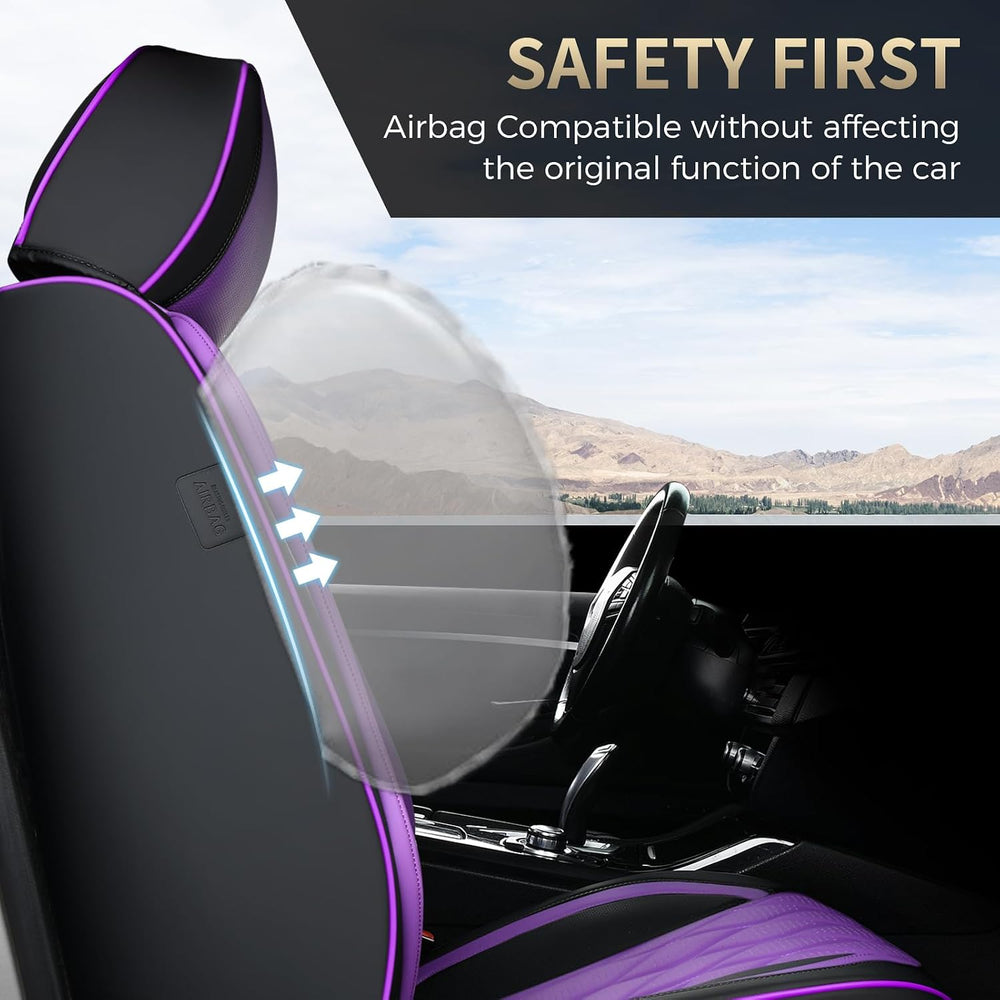 FLORICH Car Seat Covers Full Set Purple Seat Covers Luxury Faux Leather Autom...