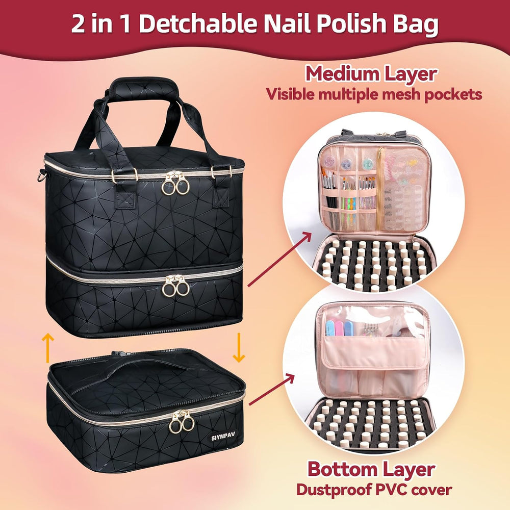 SIYNPAV Nail Polish Organizer Bag Holds 126 Bottles (15ml/0.5fl.oz)& Nail...