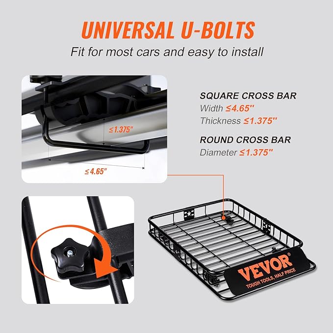 VEVOR Roof Rack Cargo Basket, Heavy-Duty 200 LBS Capacity Universal Roof Rack