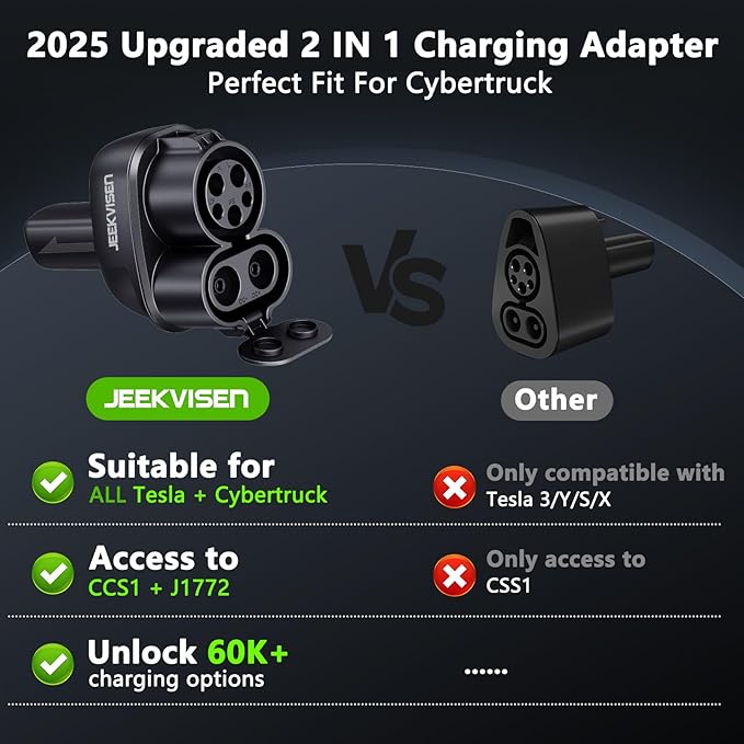 2025 Upgraded Cybertruck 2 in1 CCS & J1772 to Tesla Adapter, 250KW Fast C...