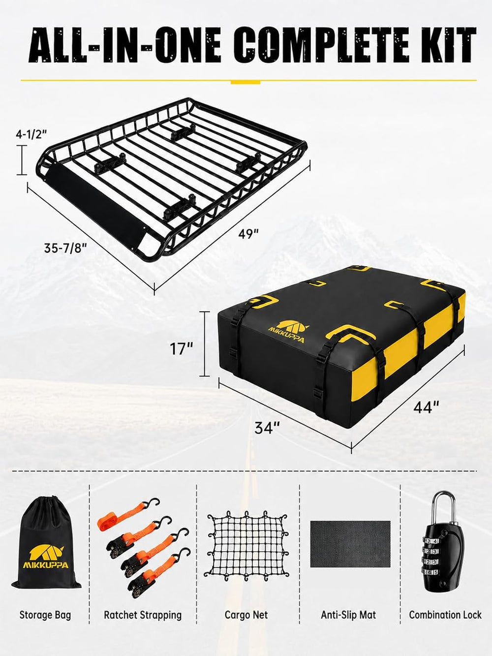 MIKKUPPA Roof Rack Basket with Waterproof Cargo Bag - Rooftop Carrier Combo |...