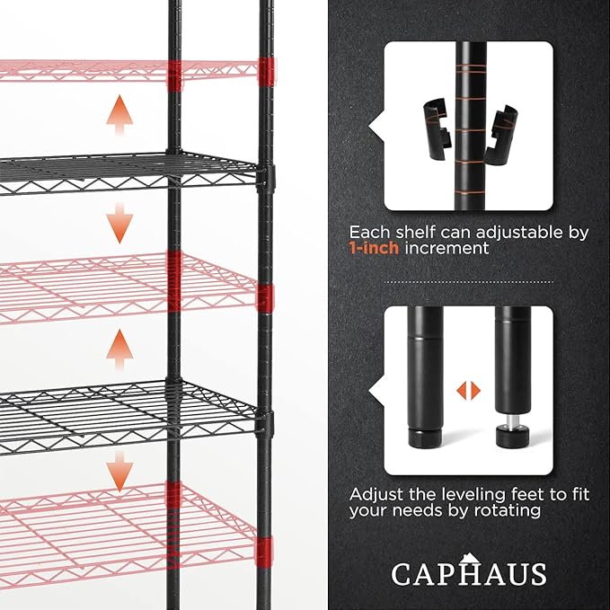 CAPHAUS 4-Tier Adjustable Height Wire Shelving Unit, Wire Rack Shelving