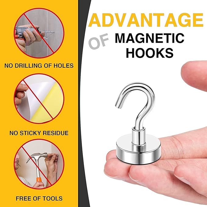 DIYMAG Magnetic Hooks, 30Lbs Strong Heavy Duty Cruise Magnet, Magnetics S-Hoo...