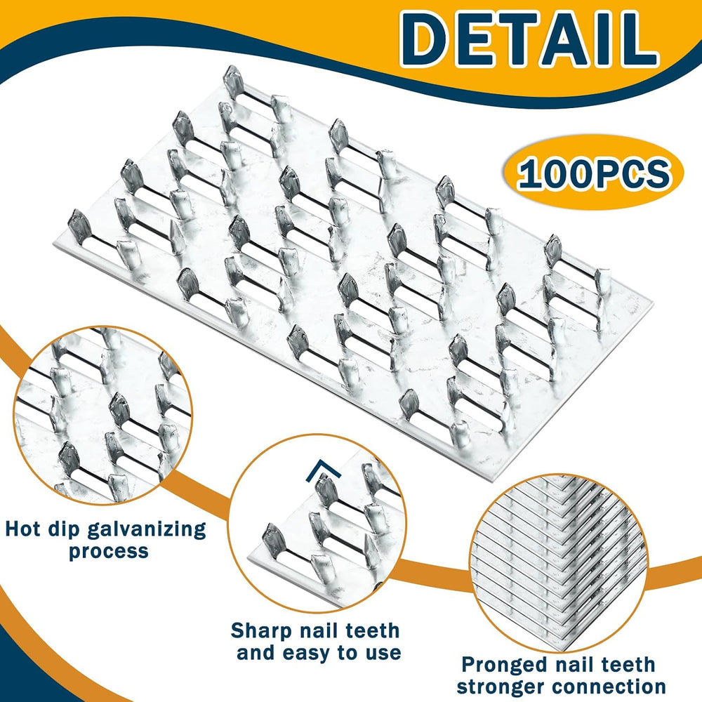 Shimeyao 100 Pcs 2x4 Inch Pronged Truss Mending Plates with 8mm Nail Teeth